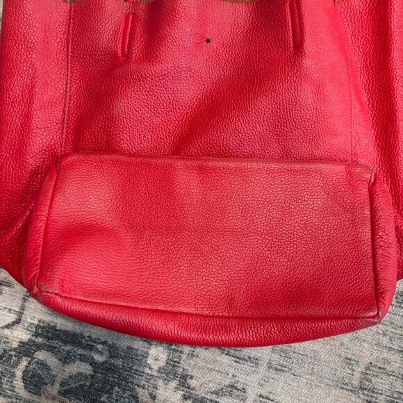 Borse in Pelle Red Leather Tote Bag Shoulder Straps Made in Italy - Picture 6 of 7